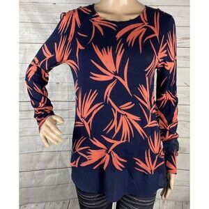 The Limited Sweater Navy Blue Coral Tropical Print